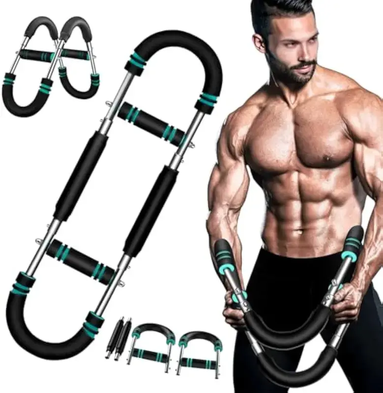 DEEOEE Power Twister Bar, Portable Detachable Strength Training Equipment with 60-120LBS Adjustable Resistance and Straps for Home Gym Chest, Shoulder & Arm Workouts