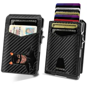 Mens Wallet with Bat Mask ID I RFID Blocking I 15 Cards I Money Clip I ID Windows I Minimalist Metal Credit Card Holder Business Card Automatic Pop-Up Wallet