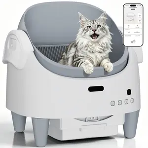 Open-Top Automatic Self-Cleaning Cat Litter Box for Large & Multi Cats, Smart APP Control with 15-Layer Safety, Odor Control, High-Capacity Waste Bin, Anti-Tracking Design