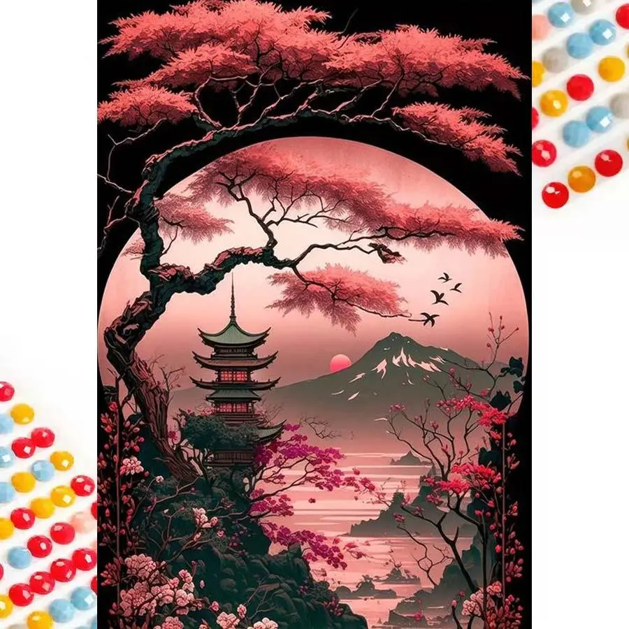 Cherry Blossom Pattern DIY Diamond Arts Colorful Painting Kit without Frame, DIY 5D Diamond Arts Colorful Painting Kit, Wall Art Decor for Home, Diamond Painting Kits
