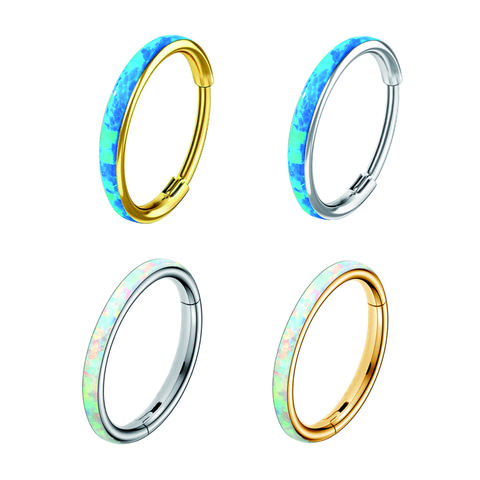 Oufer 20G Synthetic Opal Nose Ring Hinged Segment Ring Nose Hoop - 316L Stainless Steel