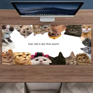 Cat Crew Motivational Messages Mouse Pad - Cute Kitty Theme Non-Slip Large Desk Mat with Work Reminders, Fun Office & Gaming Desktop Decor