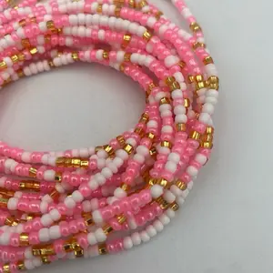 Pink Waist Beads – Handcrafted with a Variety of Designs – African Waist Beads, Body Jewelry – Tie-On (45”-50”) – Add to Cart, Buy Now – Price Per 1 Waist Bead