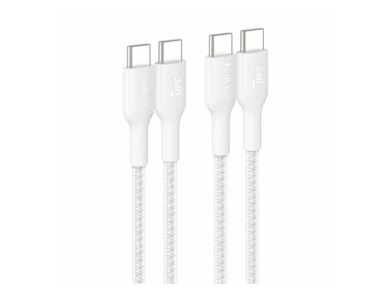 Belkin BoostCharge Pro USB-C to USB-C Braided Cable 240W - 6.6ft/2m - White - 2-pack - CAB025FQ2MWH2PK