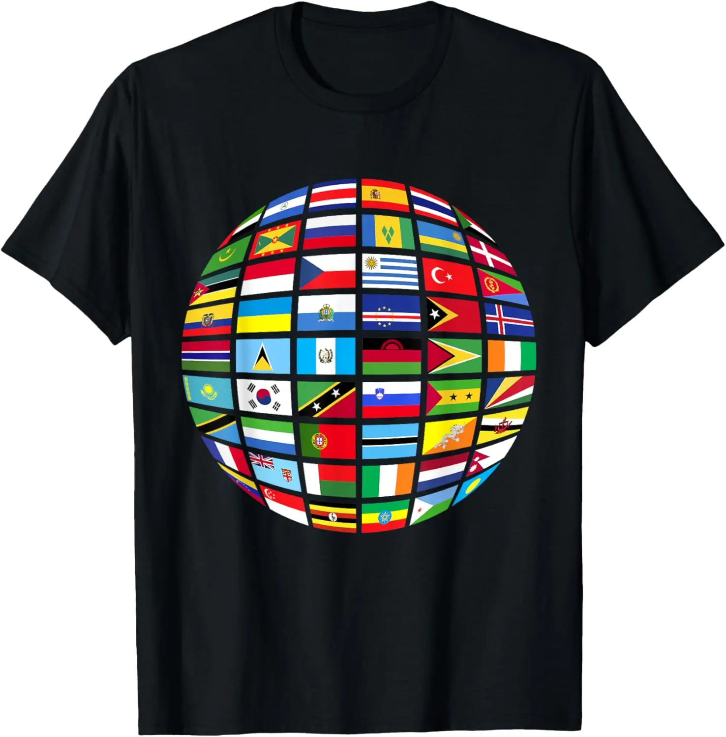 Casual Flags of the World Graphic T-Shirt, 100% Cotton Unisex Short Sleeve Round Neck Top for Everyday Wear, Shortsleeve, Tshirt, Streetwear, Vintage, Women, Distressed, Graphic Print