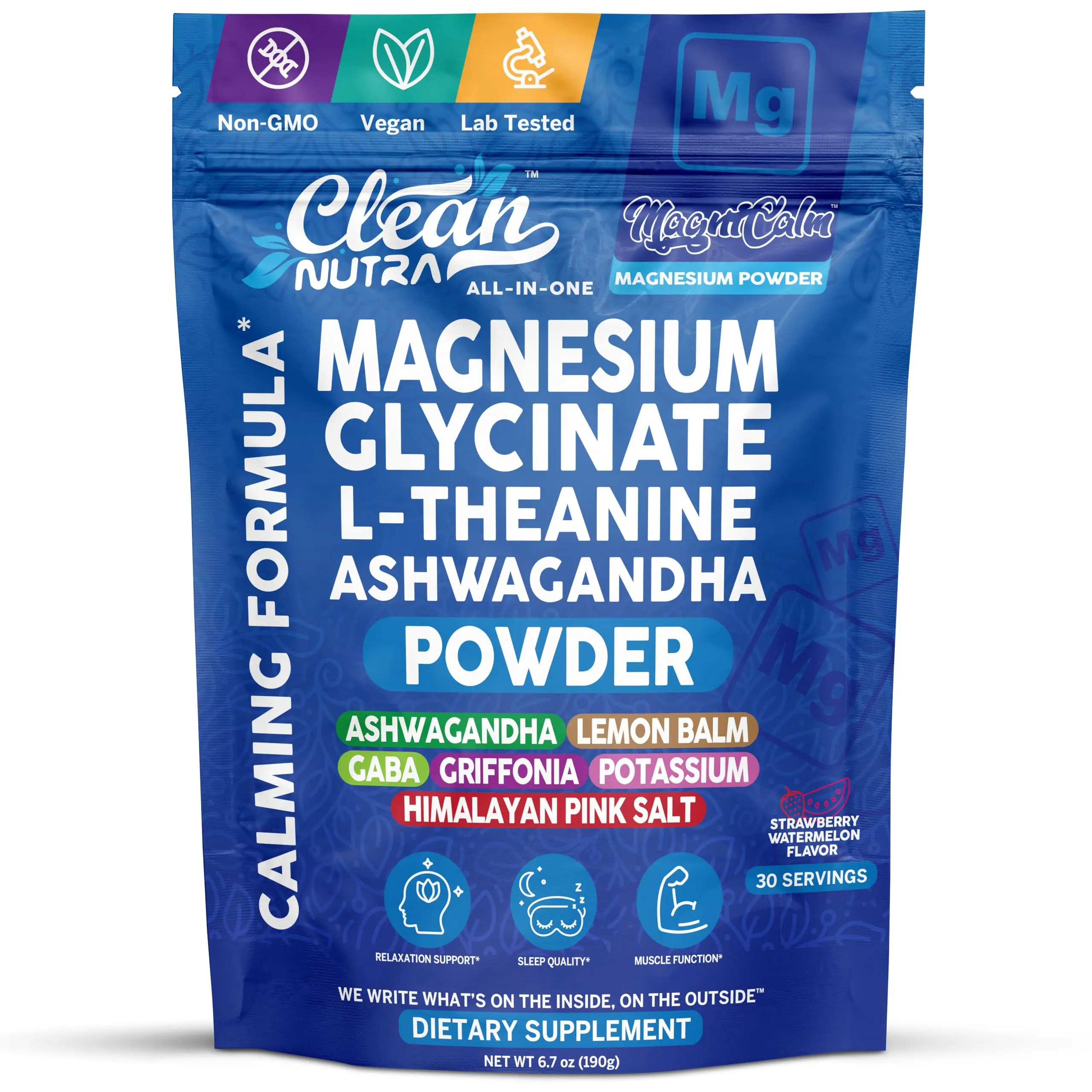 Clean Nutra Magnesium Powder with L-Theanine, Apigenin, GABA & Ashwagandha for Stress Balance & Relaxation - MagniZen