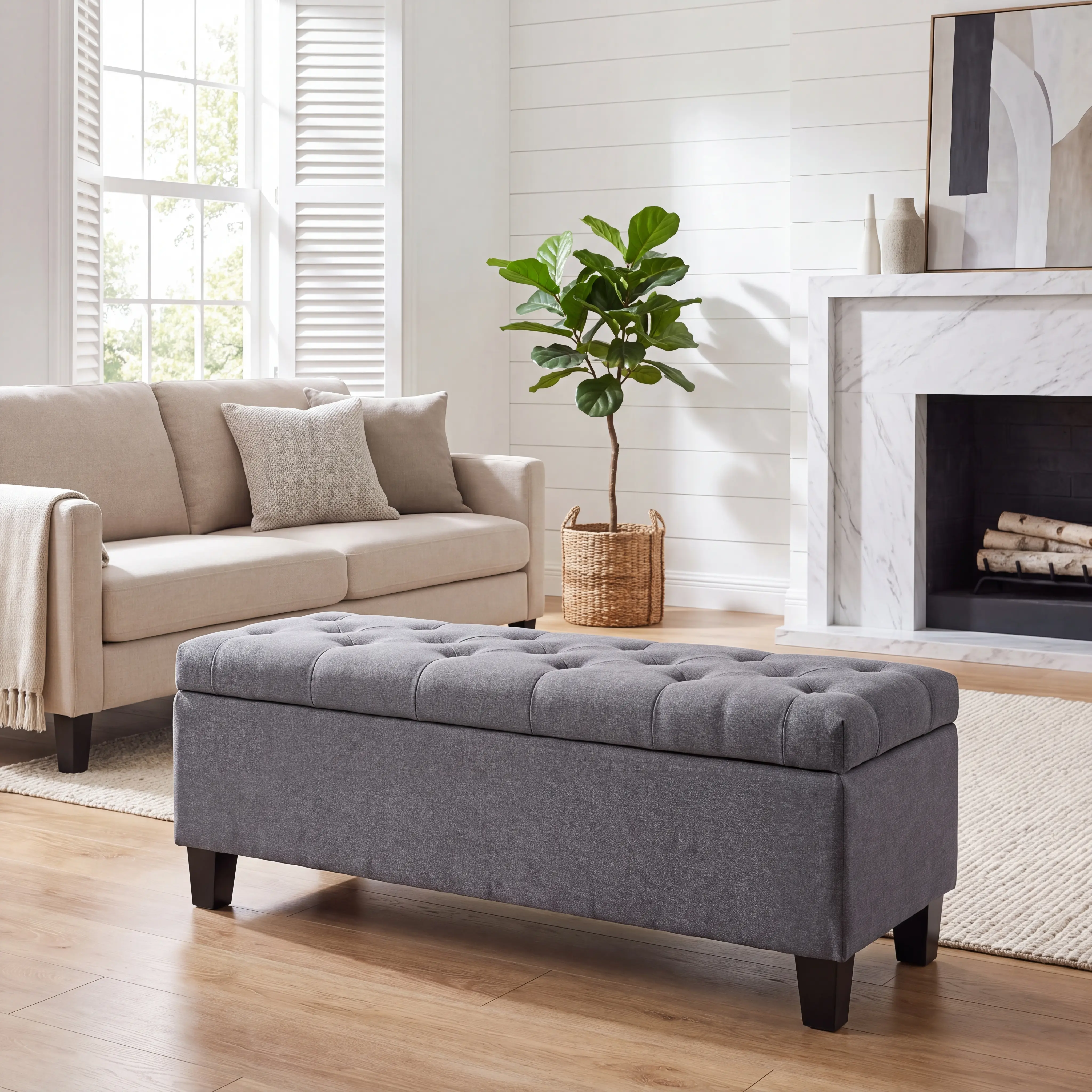 【JOYVELLEHEIM】 42″ Storage Ottoman Bench, End of Bed Bench, Bedroom Bench with Storage, Load up to 300 LBS, Tufted Storage Bench for Bedroom, Living Room, Entryway, Leisure Area, Deep Storage window seat shoe labor day indoor