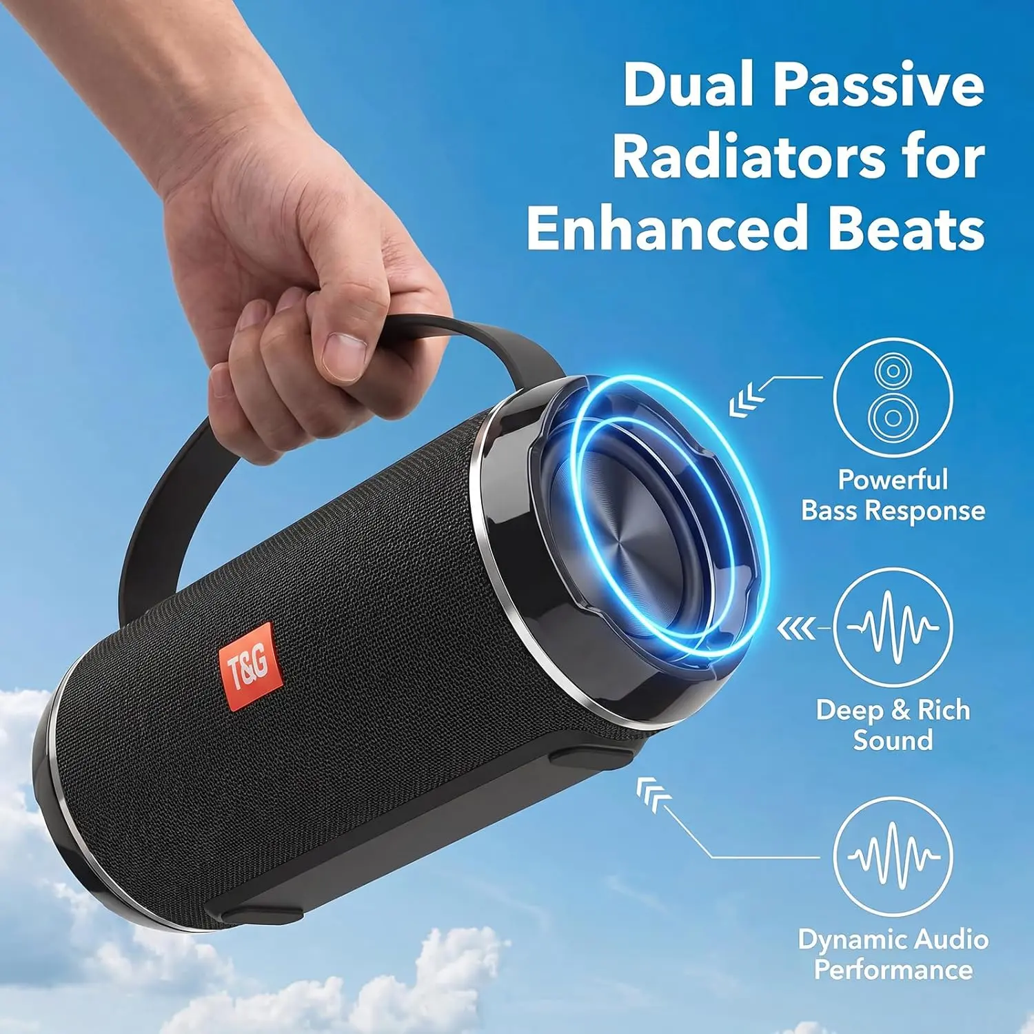 T&G116C Portable Bluetooth Audio Speaker with HD Sound Bass, IPX5 Waterproof Compact Outdoor Speaker for Travel, Beach - Wireless Stereo Pairing, Birthday Gift Option