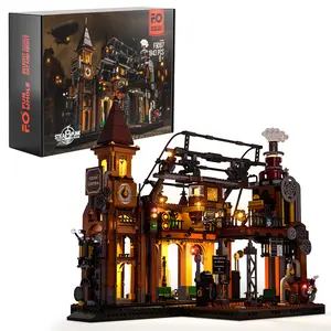 FUNWHOLE Train-Station Lighting Building Bricks Set - Steampunk LED Light Building  Relief Toys Gift Set 1843 Pieces for Boys and Girls Ages 18+ buildingbrickset