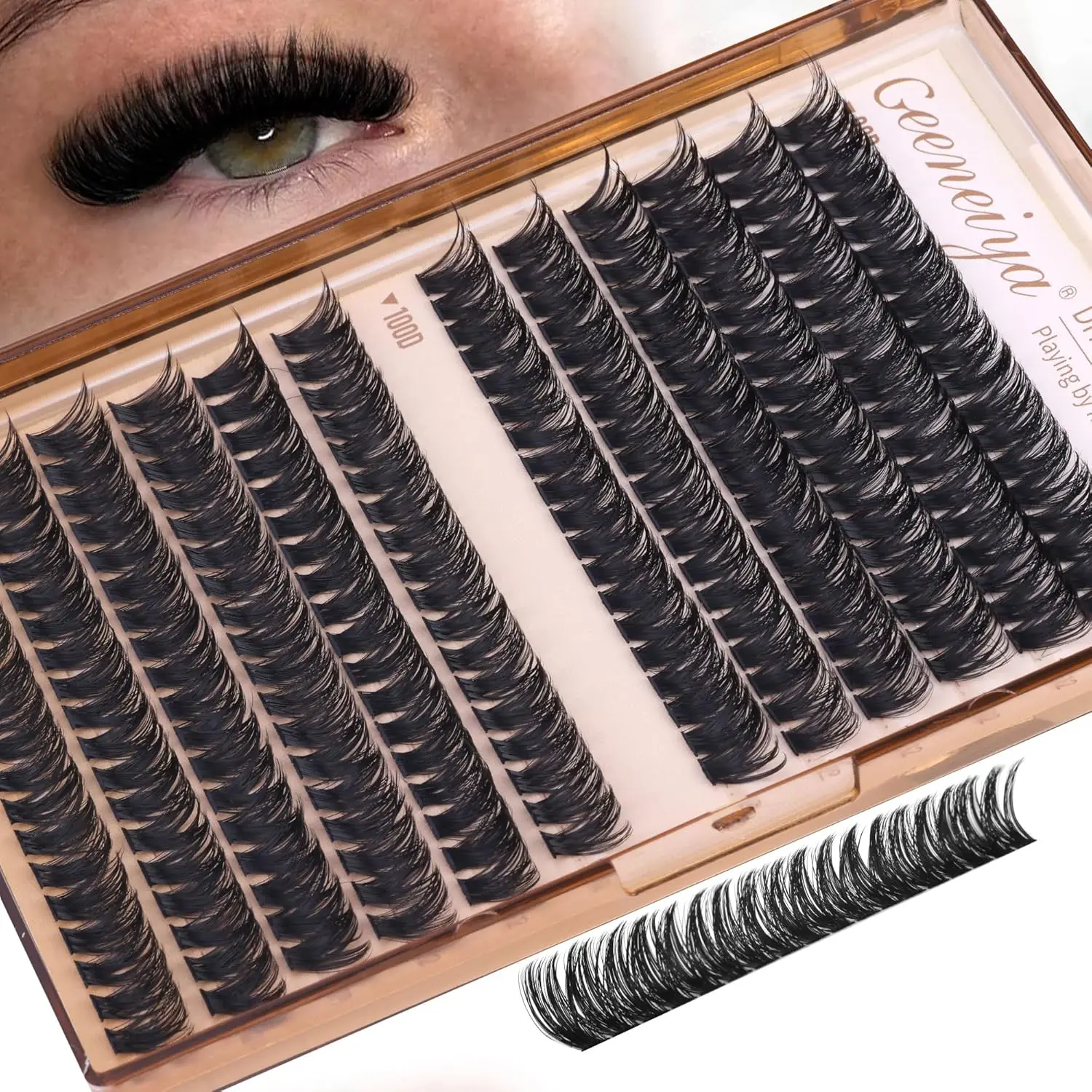 Geeneiya 12MM Volume Lash Clusters D Curl Cluster Eyelash Extensions Thick Cluster Lashes Only 12MM 80D+100D DIY Lash Extension Waterproof