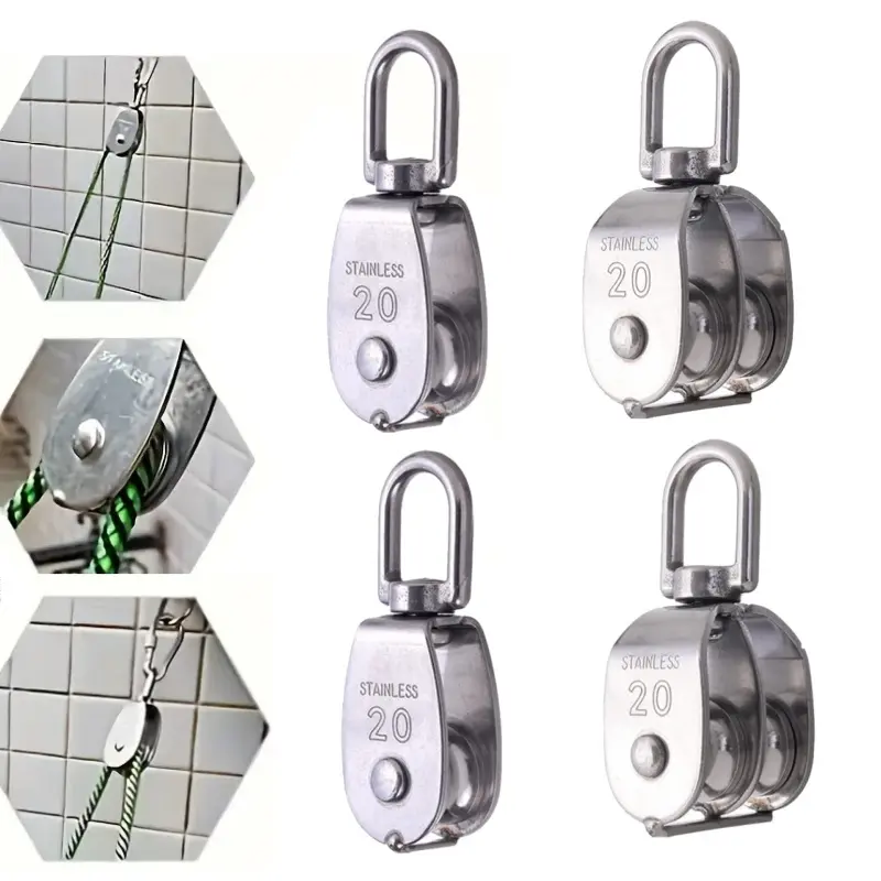 4Pcs 304 Stainless Steel M20 Single Pulley Block, Wire Rope Hanging Wire Towing Wheel (2*Single Pulley & 2*Double Pulley) - Home Improvement.