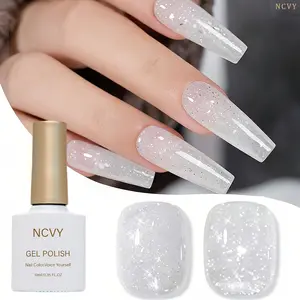 NCVY white glitter Gel Nail Polish, 10ml/0.35oz Nail Polish, long-lasting formula with LED curing, salon quality, Nail Gel Art, perfect for DIY at home, ideal gift for Valentine's Day and spring/summer, safe formula free of HEMA