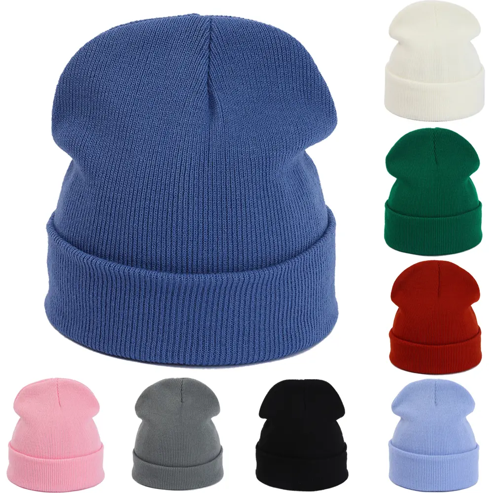 Beanie Hat Cap Plain Knit Ski Skull Cuff Winter Warm Slouchy Men Women CF Unisex