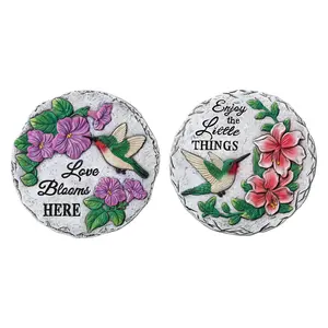 Glitzhome 10" Cement Hummingbird Flower Stepping Stones S/2