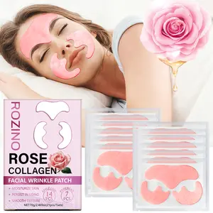 ROZINO Rose Collagen Facial Wrinkle Patch 21 Pcs 70g with Hydrolyzed Collagen Glycerin Moisturize Skin Smooth Texture Firming Treatment for All Skin Types Gentle Comfortable Wear Natural Essence