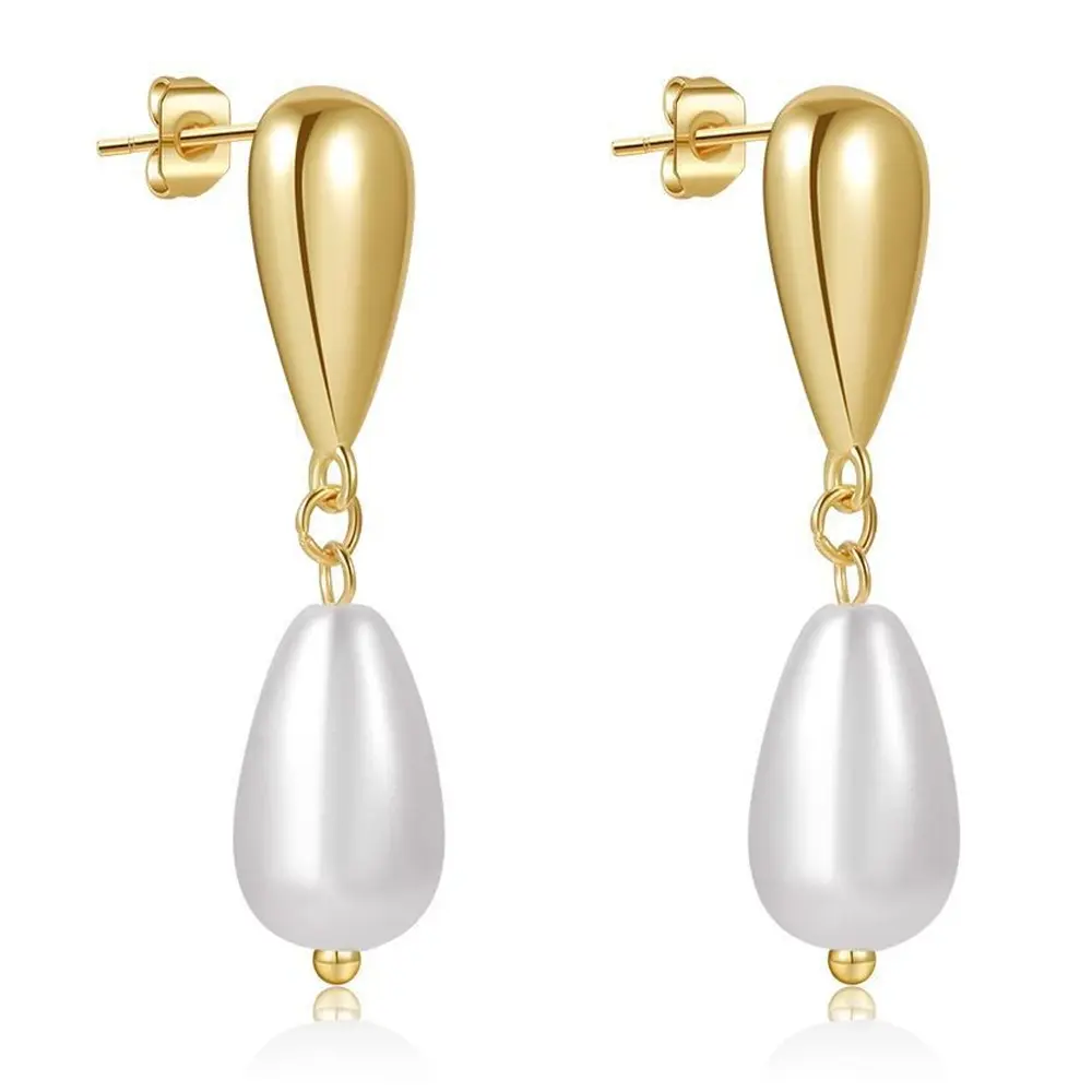 Ladies' elegant teardrop shaped earrings, white pearl pendant, elegant ladies' daily party personalized jewelry