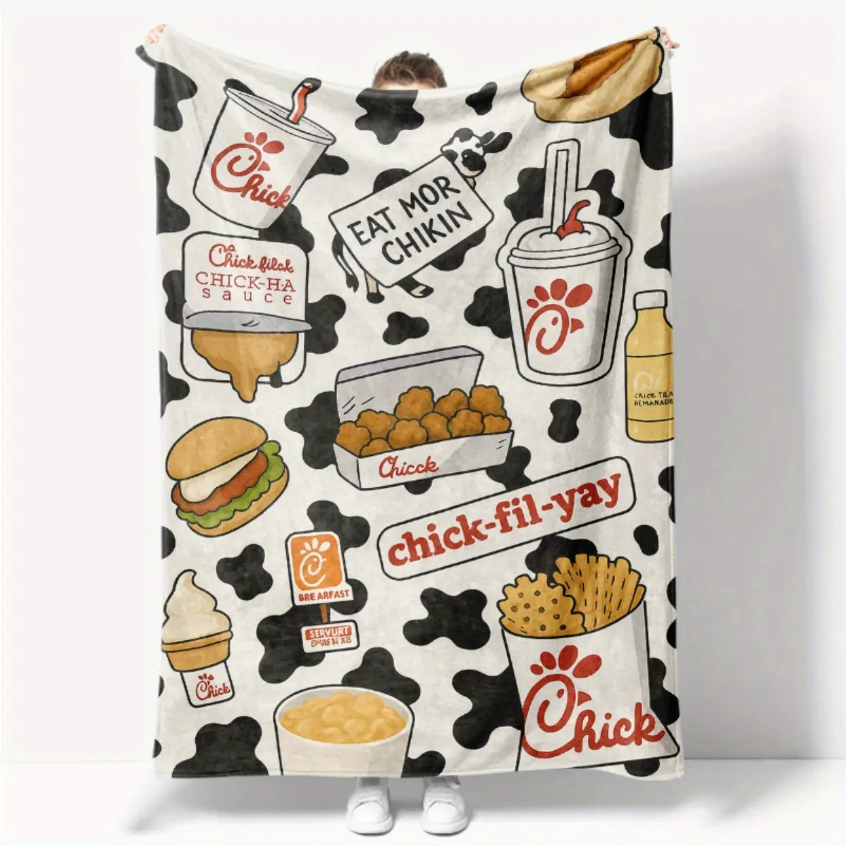 Chick-fil-A Themed Acrylic Throw Blanket - 30x40 in, 280GSM, Lightweight, Durable, Breathable, Wrinkle Resistant, Soft Blanket Vibes Plush Themed Throws for Office Chair, All-Season Bedding Accessory