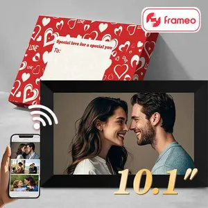 Giftbox Frameo Digital Photo Frame 10.1" - Stylish Wood Design for Home Office Use Easy Install Maintain Gift Idea Decorative Wood 32GB Memory Christmas Gift