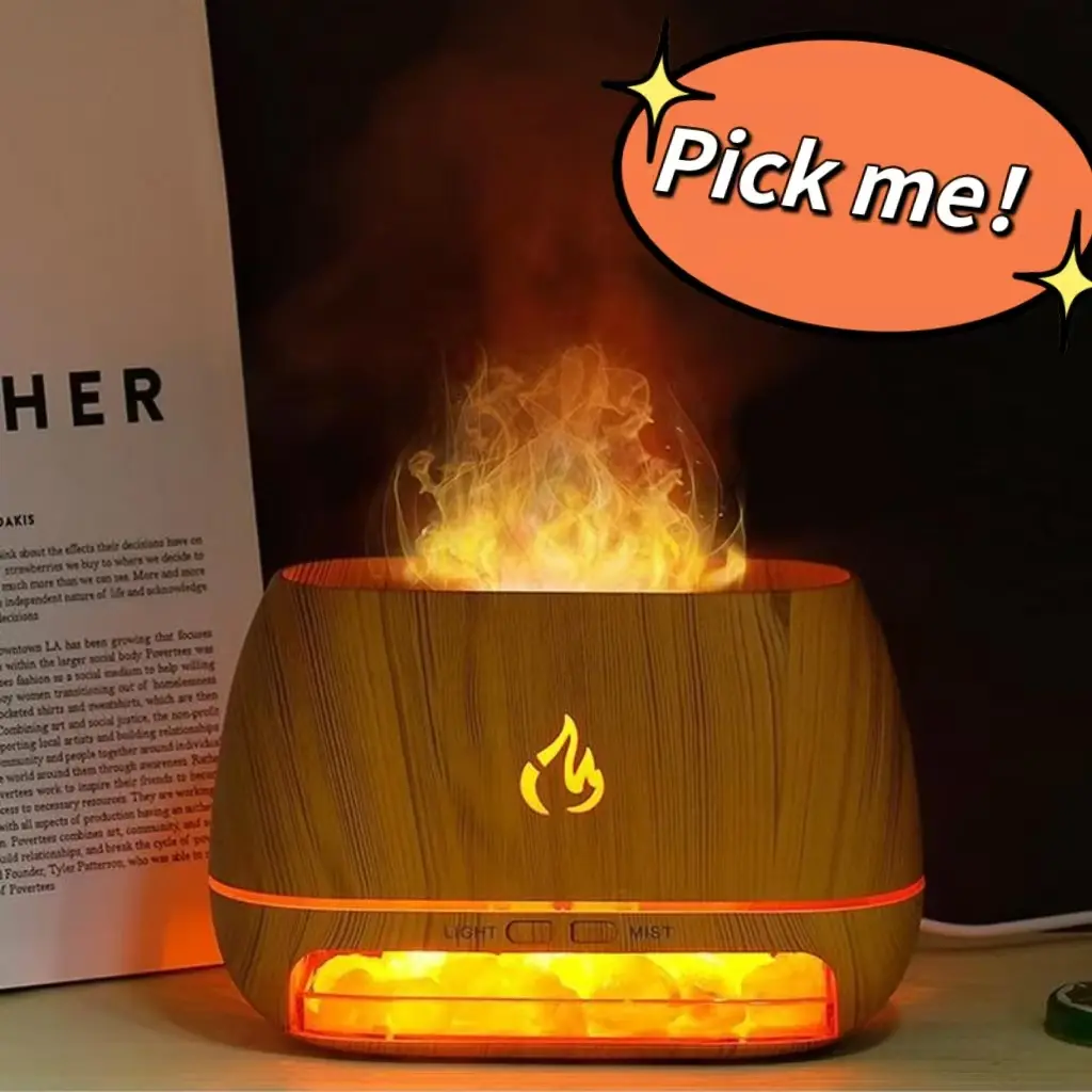【Limited Sale】Aromatherapy Diffuser, Simulation Flame Design Salt Lamp Aromatherapy Diffuser with 7 Light Colors, USB Powered Essential Oil Diffuser for Home Use, Humidifier