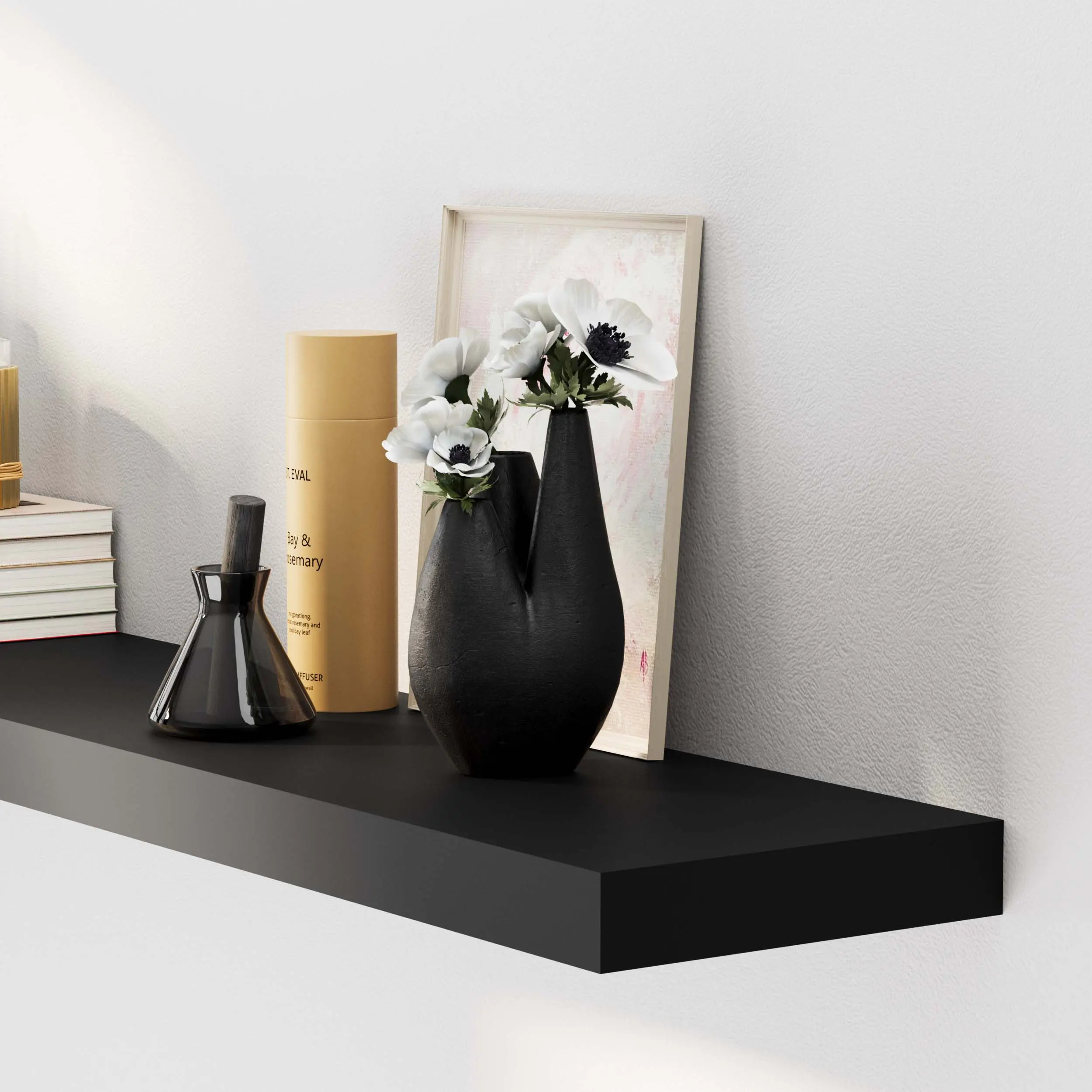 Wallniture Ronda 60'' Hidden Floating Bracket Shelf - Black