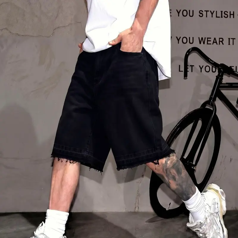 Men's Loose Fit Vintage Shorts, Y2K Street Style Streetwear, Cotton Material, Plain, Slant Pocket Design, Summer Wear, Relaxed Fit, Trendy and Versatile, Menswear