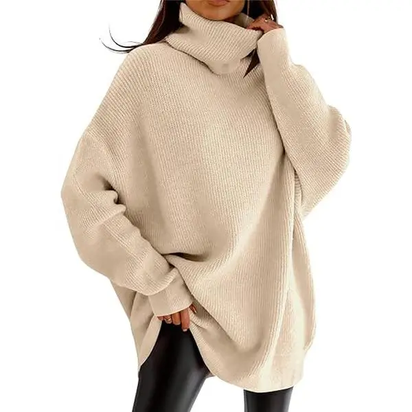 Womens Turtleneck Oversized Sweater Batwing Chunky Pullover Sweater Casual Fall Loose Knit Jumper Top