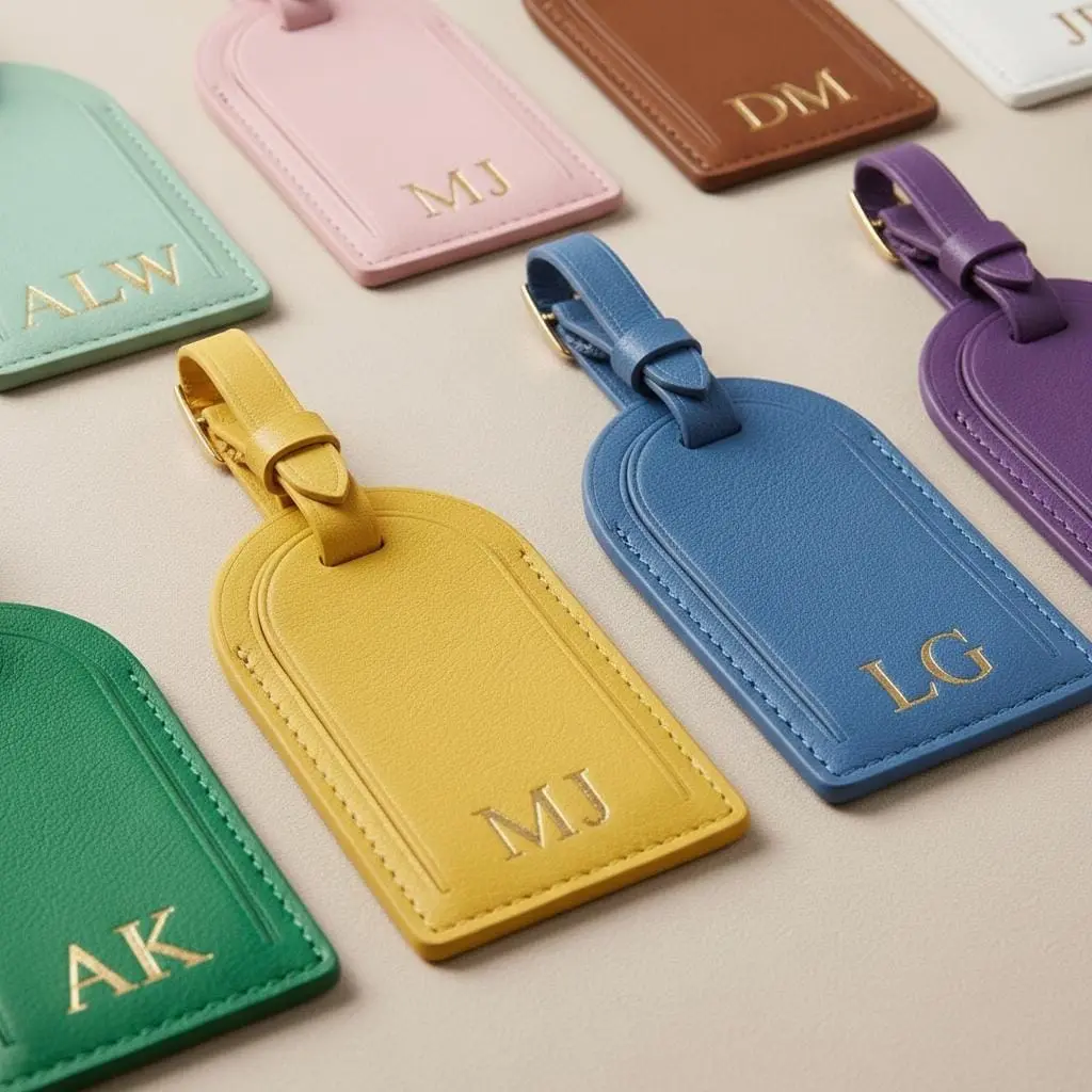 Personalized Luggage Tag Custom Initial Travel Tag Monogram Bag Tag PU Leather Suitcase Tag Bridesmaid Gift Travel Accessory Wedding Favor