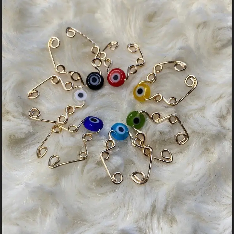 Evil Eye Faux Septum Ring - Faux Nose Piercing & Cuff Jewelry for Music Festivals - Golden Silver Bronze Rose Gold Options - Flexible Metal Wire - Hand Wire Wrapped - Comfortable Wear