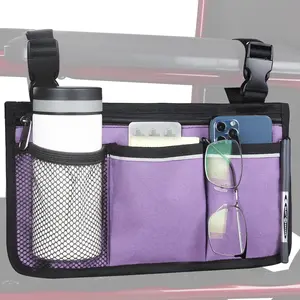 Wheelchair Side Bag, Armrest Storage Pouch with Cup Holder & Reflective Strip, Waterproof Fabric Storage Bag for Most Wheelchairs, Walkers Or Rollators
