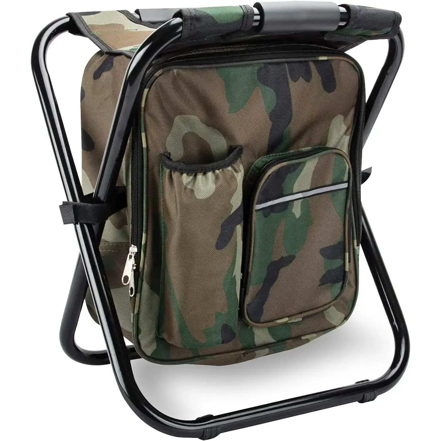 3-in-1 Folding Stool Backpack with Insulated Cooler for Men, Collapsible Oxford Fabric Camping Chair, Lightweight 3 lbs for Fishing & Hiking, 3 Pounds