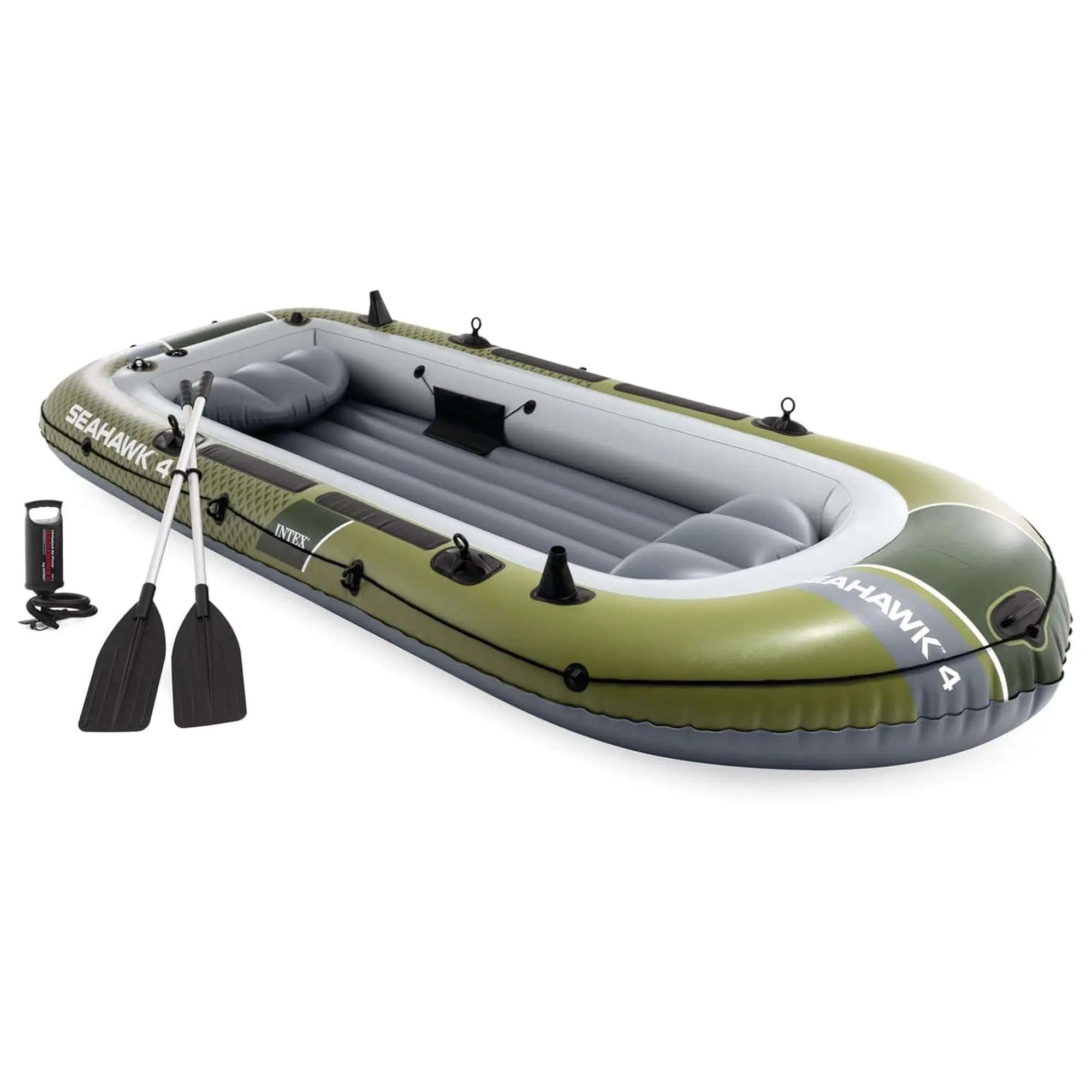 INTEX 66334EP Seahawk 4 Inflatable Boat Set with 54" Oars, Pump, & Rod Holders
