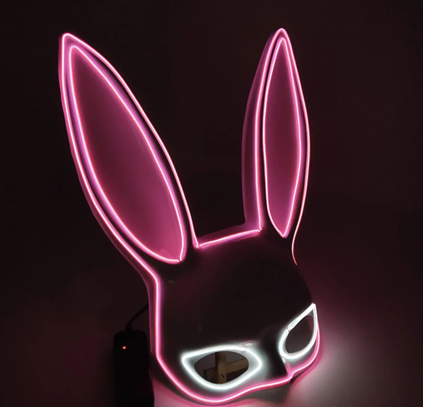 LED Light Up Fox Bunny Mask for Women, Full Half Face Concealing Mask, Sexy Masquerade Party Cosplay Face Shield, Halloween Glowing Kitsune Rabbit Mask for Bar Nightclub Costume Accessory