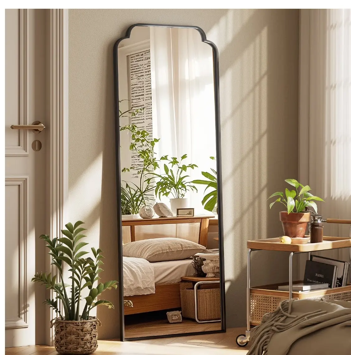 64"x21" Arched Full Length Mirror Decorative Wall Mounted Mirror with Metal Frame, Black