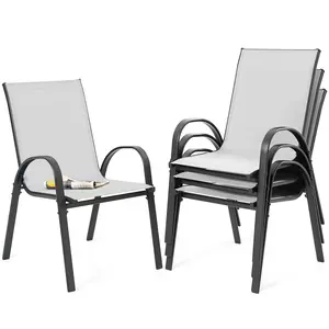 Patio 4-Piece Textilene Dining Chairs with Armrests and Stackable Design