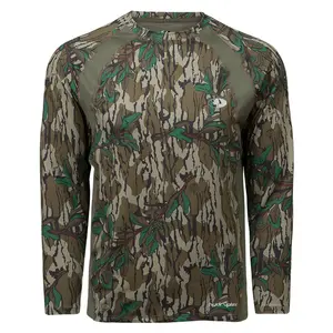 Bottomland Camo Long Sleeve Shirt. Earth Brown, Moss Green, Dry Leaves. Woodland Camouflage Pattern, Hunting. Breathable, Lightweight