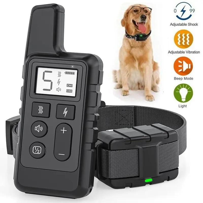Black Rechargeable Shock Collar, LCD Dog Training Collar with Remote, for Small Medium Large Dogs with Beep, Vibration, Safe Shock Modes (10-120 Lbs)
