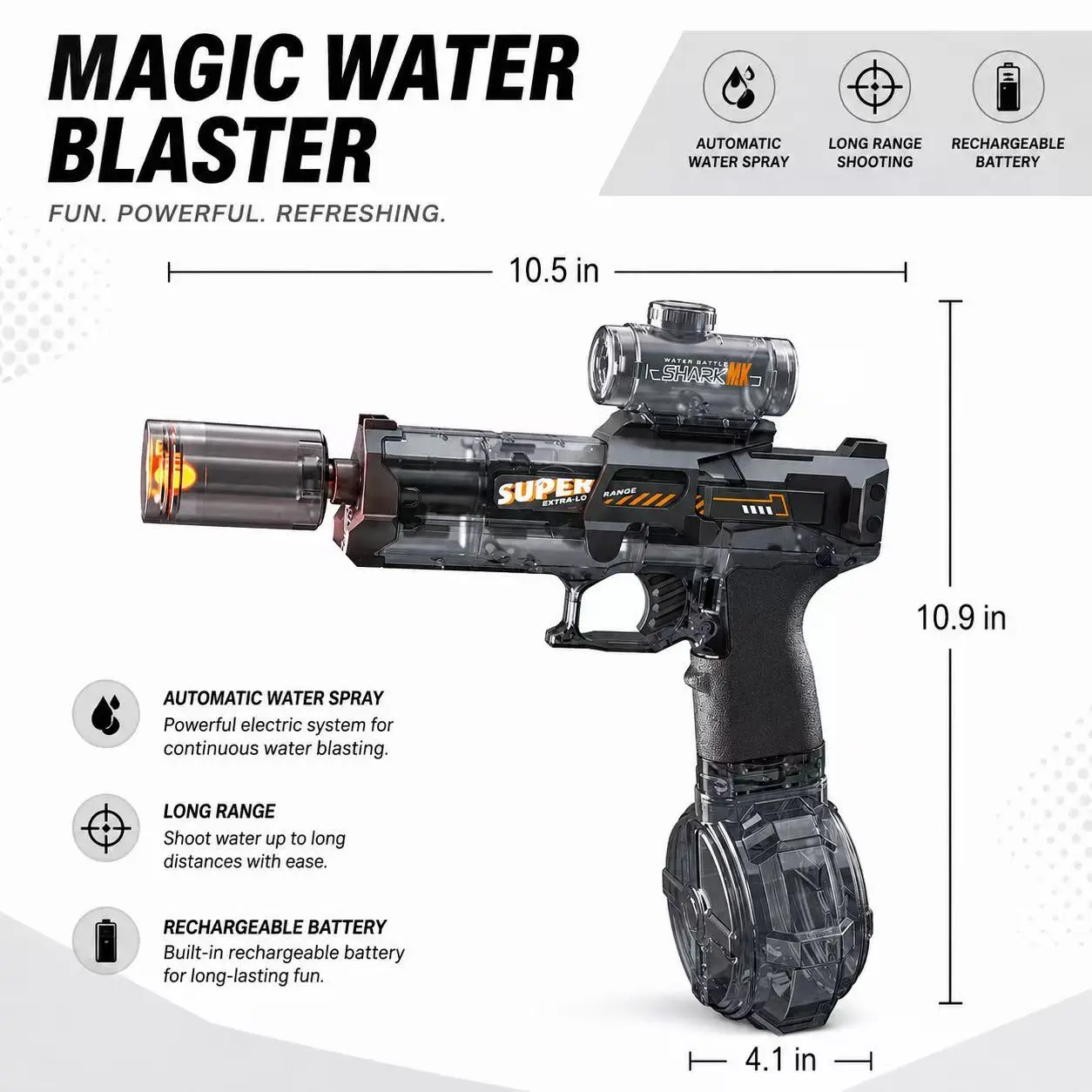 High-speed rapid-fire “Fire Rat” electric water gun for outdoor play, light-synchronized recoil mechanism, creative gift