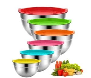 6 PCS Stainless Steel Mixing Bowls with Lids, Metal Nesting Storage Bowls for Kitchen, Prep, Baking & Serving, Multicolor