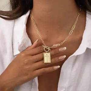 Retro Rivets Cross Necklace for Women Trendy Chunky 14K Gold Plated/Silver Plated Cross Pendant Necklace with Toggle Clasp Paperclip Chain Dainty Charm Fashion Religious Simple Jewelry Christian Christmas Gifts for Women
