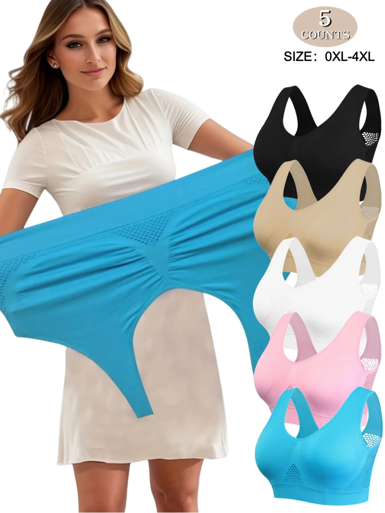PLUS SIZE Women's Wireless Push Up Bra, No Padding,Double-layer iiner Fabric,Comfort Seamless Soft Wirefree Vest,Breathable Mesh Design Casual Everyday Bra, All-Season Underwear, Seamless Brassiere, No Padded Bra, Breathable Comfy Bra