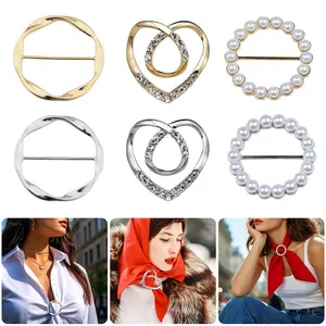 Women's Scarf Ring Set, Fashion Metal Round Buckle Clip, Shirt Tie Clips, Clothing Loop Wraps, Belt Clasps, Wide T-Shirt Dress Blouse Accessories
