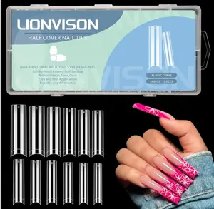 LIONVISON No C Curve Square Nail Tips, XXL 12 Sizes Tapered Square Nails Tips Half Cover Extra Long Clear Straight Nail Tips 240PCS for Nails Art with Box