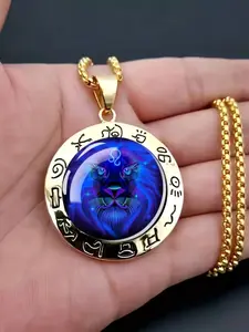 Trendy Vintage the Twelve Zodiac Signs Pendant Necklace, Punk Style Fashion Jewelry, Unisex Casual Streetwear Accessory, All Seasons Wear, Flat Byzantine Chain