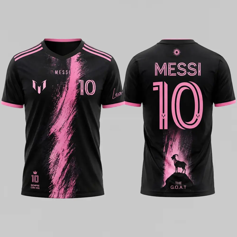 Messi #10 GOAT Black & Pink Soccer Jersey, Unisex Football Shirt, Messi Fan Jersey, Soccer Gift, Football Supporter Outfit