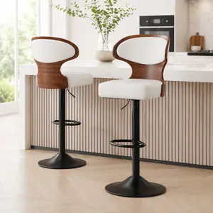 2PCS Modern Swivel Adjustable Bar Stools - Counter Height Indoor Home Bar Furniture with Wood Backrest, Metal Base for Kitchen Island