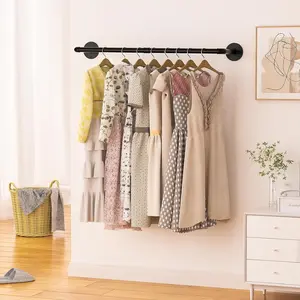 Industrial Pipe Clothes Rack 36.2”,Multi-purpose Wall Mounted Iron Garment Rod,Heavy Duty Detachable Hanging Clothes Rack for Closet Rod,Black