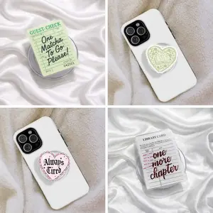 Aesthetic Bookish Matcha & Library Card MagSafe Phone Grip – Cute Reader Pop Socket, Magnetic Kickstand, Book Lover Gift