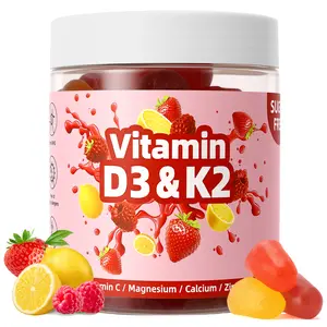 Vitamin D3 & K2 Gummies with Vitamin C, Magnesium, Calcium, Zinc, Omega-3, Sugar-Free, Non-GMO, Supports Bone Health & Teeth Protection, 60 Gummies (30 Servings)