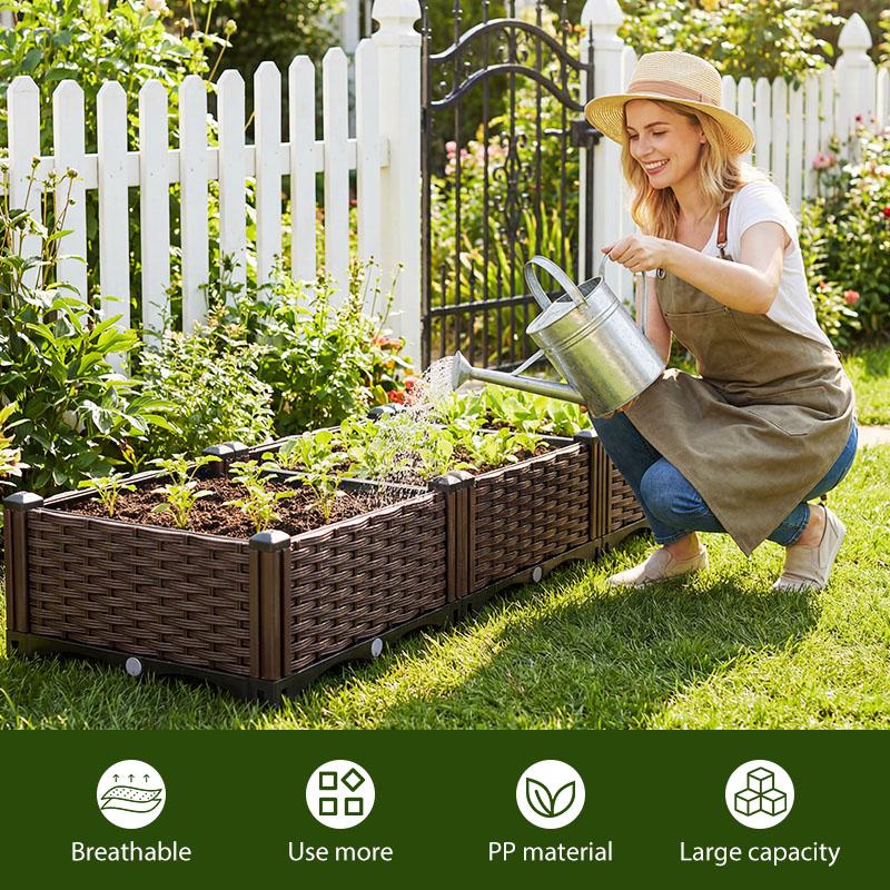 Rectangular Raised Garden Bed Kit Indoor Outdoor Plastic Planter Grow Box for Fresh Vegetables, Herbs, Flowers & Succulents, Brown 46.4'' x 15.7'' x 8.46''