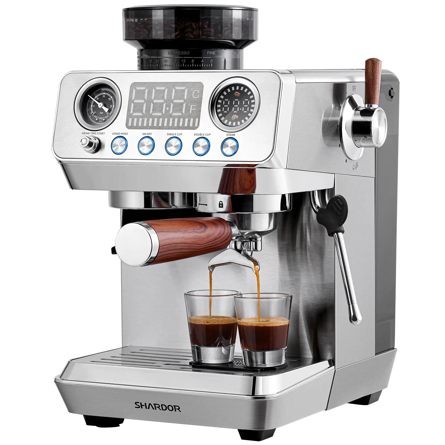 SHARDOR 20-Bar At Home Espresso Machine with Grinder, Professional Steam Wand, 52mm Portafilter, 45 Precise Grind Settings, Stainless Steel Kitchen Coffee Maker,home essentials tiktokshopbacktoschool